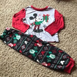 Disney Red Mickey Mouse Christmas Pants Top Pjs